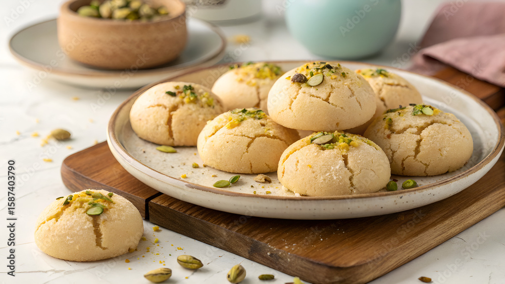 Freshly baked cookies stacked on a plate at Crescent Delights Hyderabad